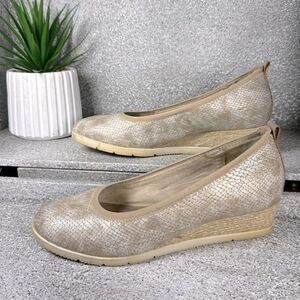 Tamaris Leather Snakeskin Metallic Wedge Sandals Shoes EU 37 Size 6